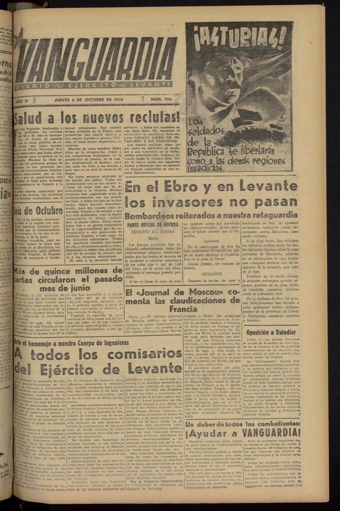 Miniatura de Vanguardia: Diario del Comisariado del Ejército de Levante del 6 de octubre de 1938, nº 276
