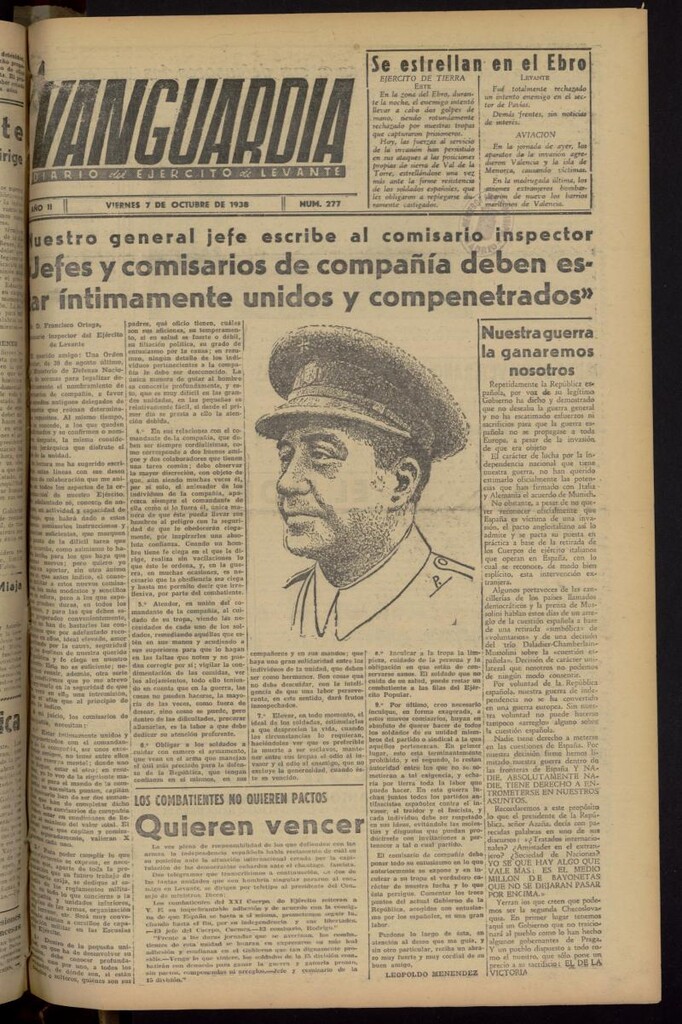 Miniatura de Vanguardia: Diario del Comisariado del Ejército de Levante del 7 de octubre de 1938, nº 277