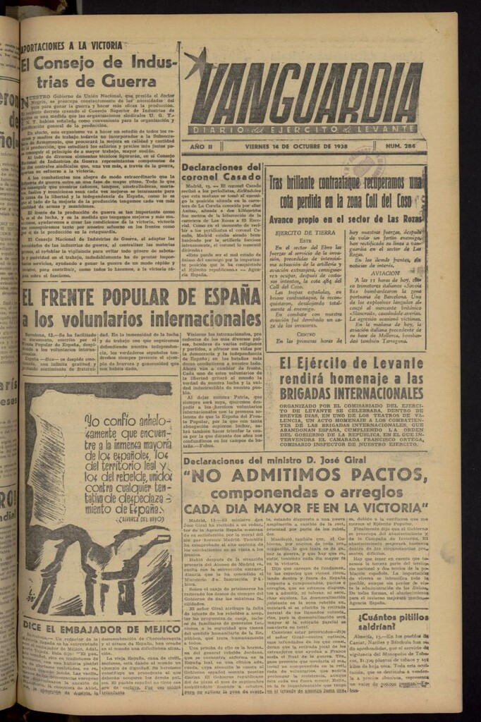 Miniatura de Vanguardia: Diario del Comisariado del Ejército de Levante del 14 de octubre de 1938, nº 284
