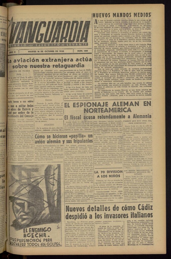 Miniatura de Vanguardia: Diario del Comisariado del Ejército de Levante del 18 de octubre de 1938, nº 288