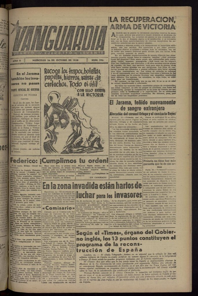 Miniatura de Vanguardia: Diario del Comisariado del Ejército de Levante del 26 de octubre de 1938, nº 296