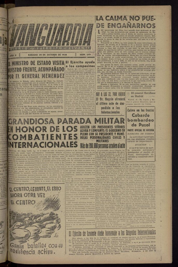 Miniatura de Vanguardia: Diario del Comisariado del Ejército de Levante del 29 de octubre de 1938, nº 299