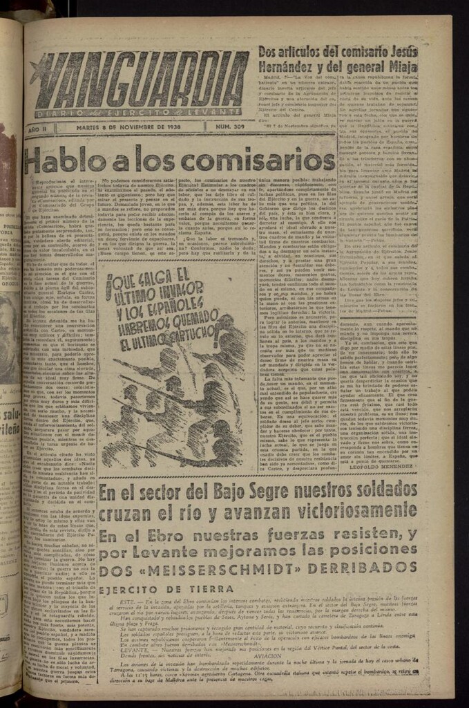 Miniatura de Vanguardia: Diario del Comisariado del Ejército de Levante del 8 de noviembre de 1938, nº 309