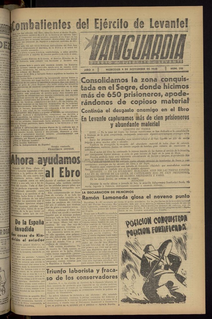 Miniatura de Vanguardia: Diario del Comisariado del Ejército de Levante del 9 de noviembre de 1938, nº 310