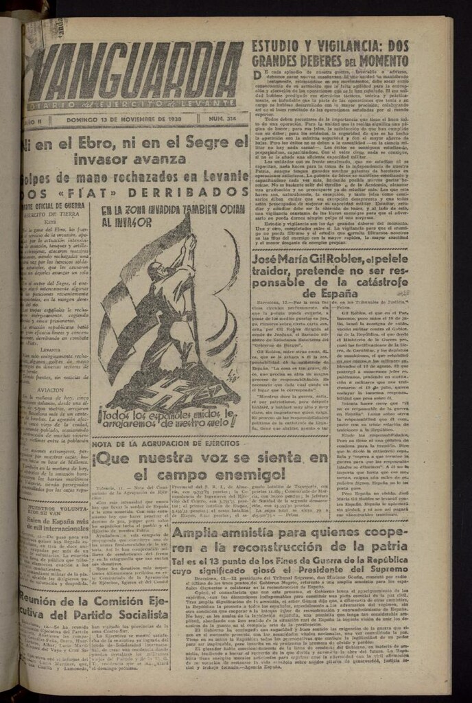 Miniatura de Vanguardia: Diario del Comisariado del Ejército de Levante del 13 de noviembre de 1938, nº 314