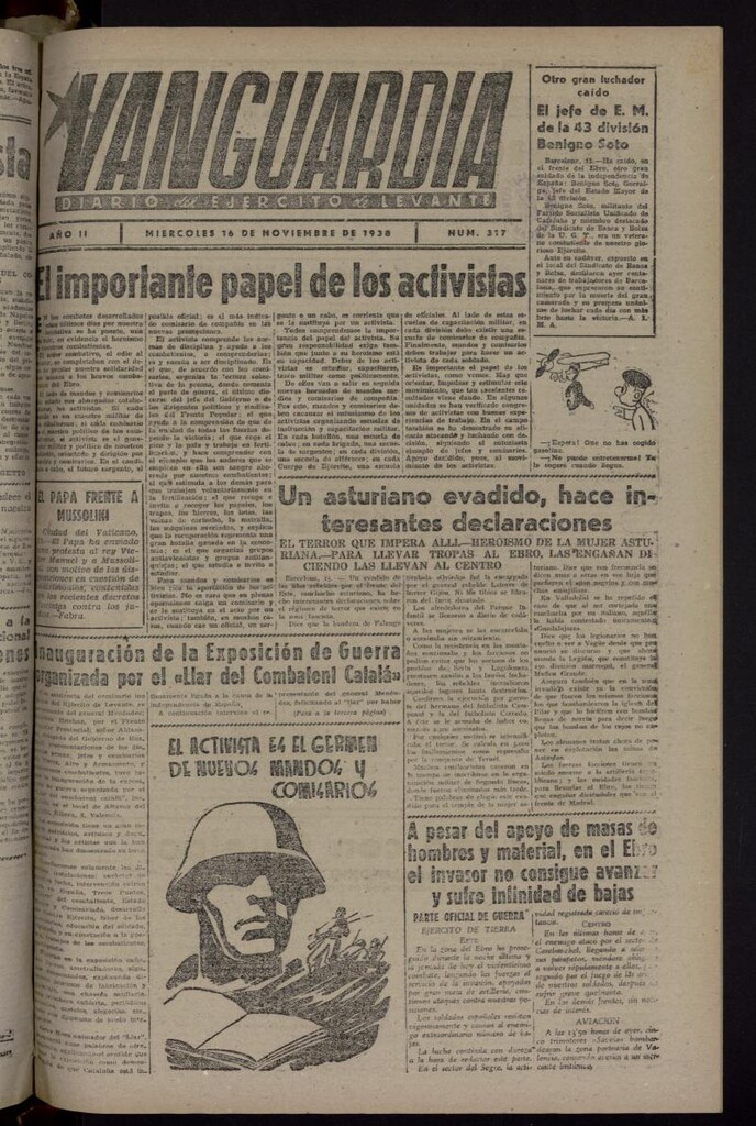 Miniatura de Vanguardia: Diario del Comisariado del Ejército de Levante del 16 de noviembre de 1938, nº 317