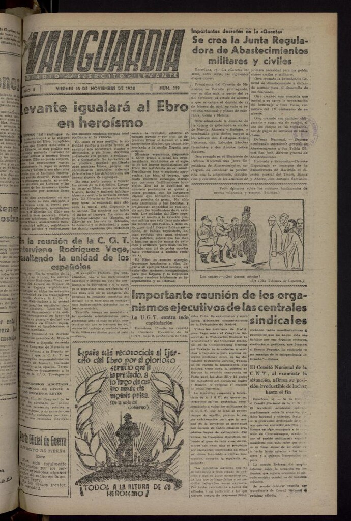 Miniatura de Vanguardia: Diario del Comisariado del Ejército de Levante del 18 de noviembre de 1938, nº 319