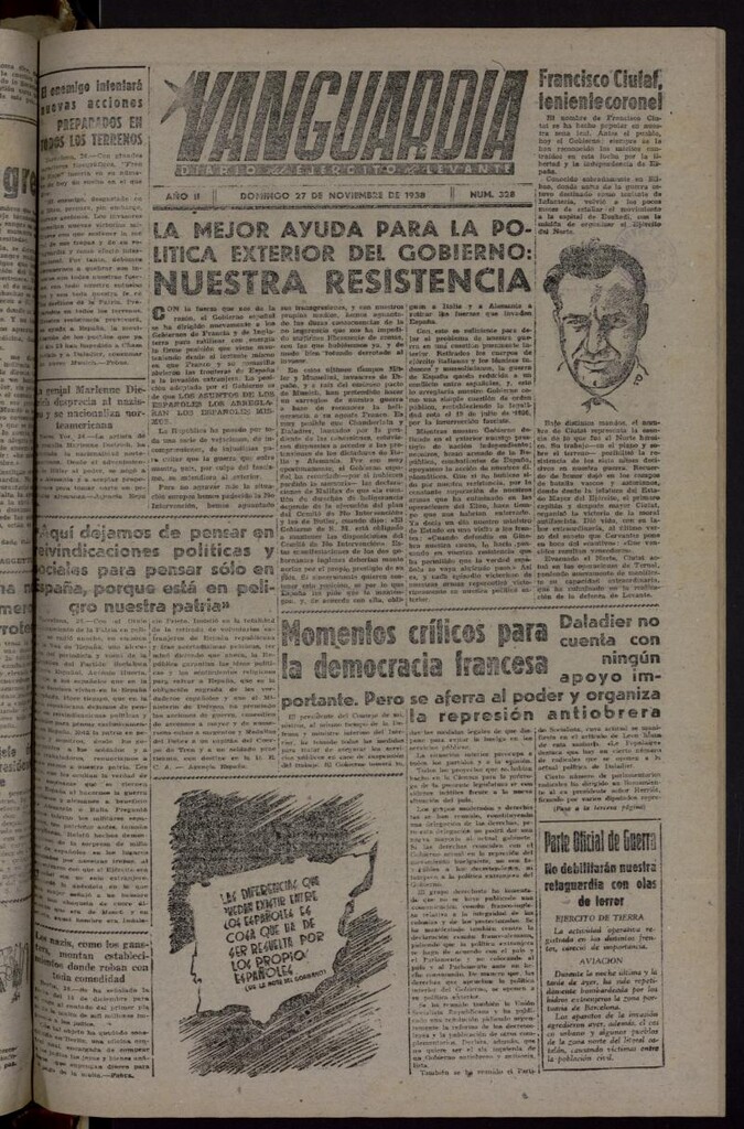 Miniatura de Vanguardia: Diario del Comisariado del Ejército de Levante del 27 de noviembre de 1938, nº 328
