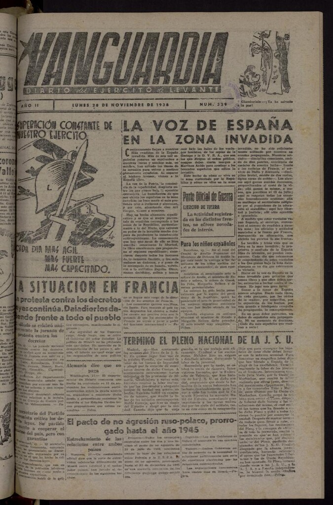 Miniatura de Vanguardia: Diario del Comisariado del Ejército de Levante del 28 de noviembre de 1938, nº 329