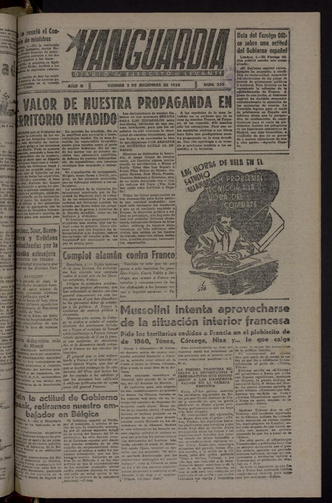 Miniatura de Vanguardia: Diario del Comisariado del Ejército de Levante del 2 de diciembre de 1938, nº 333
