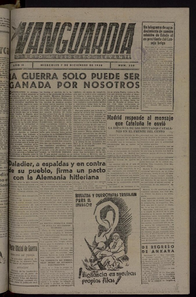 Miniatura de Vanguardia: Diario del Comisariado del Ejército de Levante del 7 de diciembre de 1938, nº 338
