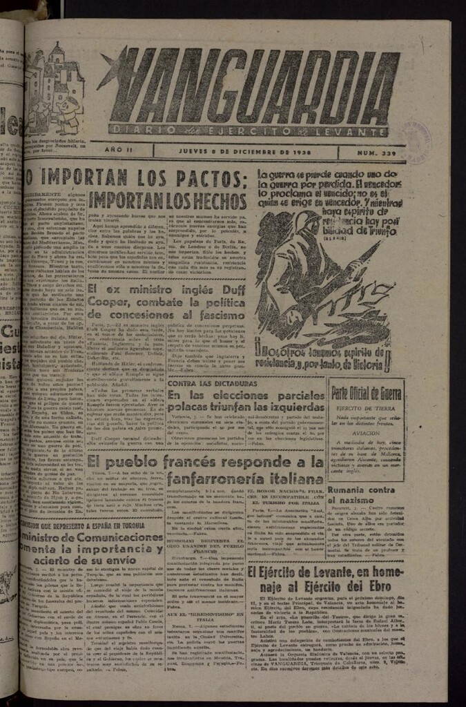 Miniatura de Vanguardia: Diario del Comisariado del Ejército de Levante del 8 de diciembre de 1938, nº 339