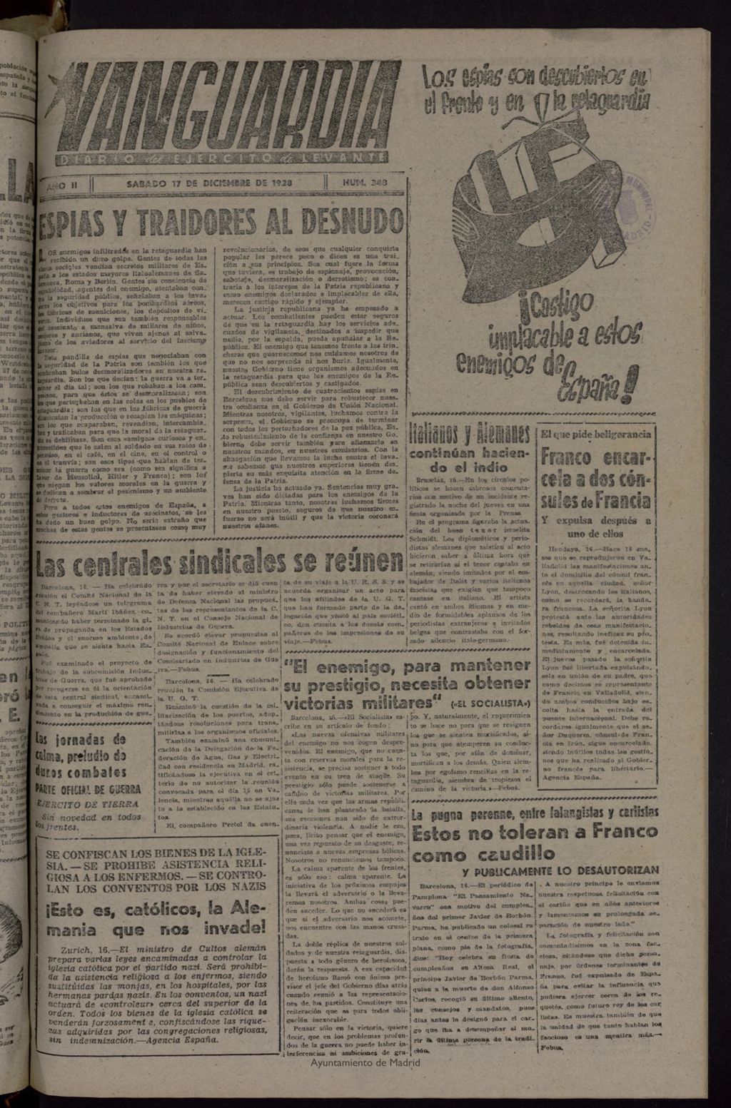 Miniatura de Vanguardia: Diario del Comisariado del Ejército de Levante del 17 de diciembre de 1938, nº 348