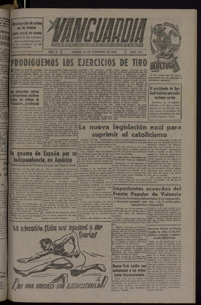 Miniatura de Vanguardia: Diario del Comisariado del Ejército de Levante del 20 de diciembre de 1938, nº 351