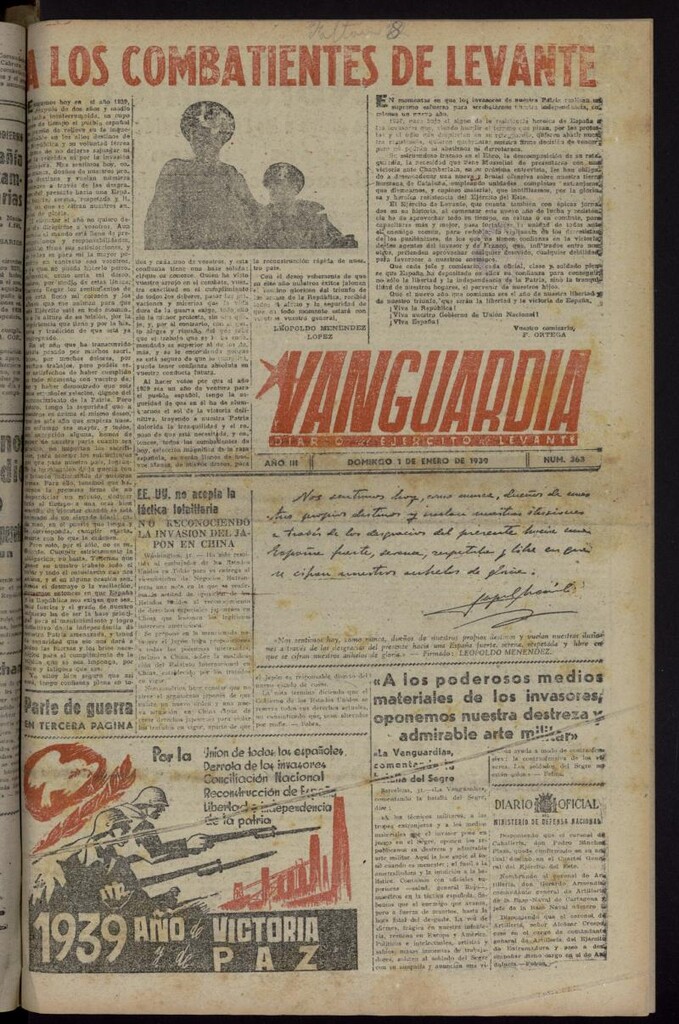Miniatura de Vanguardia: Diario del Comisariado del Ejército de Levante del 1 de enero de 1939, nº 363
