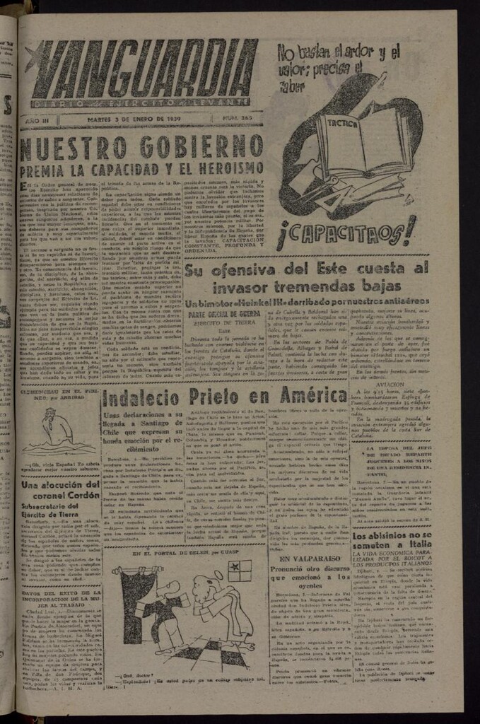 Miniatura de Vanguardia: Diario del Comisariado del Ejército de Levante del 3 de enero de 1939, nº 365