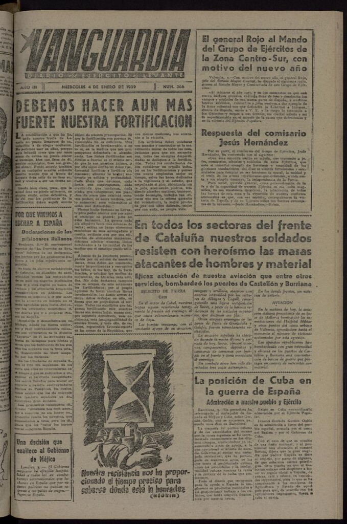 Miniatura de Vanguardia: Diario del Comisariado del Ejército de Levante del 4 de enero de 1939, nº 366
