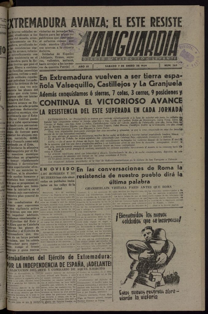 Miniatura de Vanguardia: Diario del Comisariado del Ejército de Levante del 7 de enero de 1939, nº 369