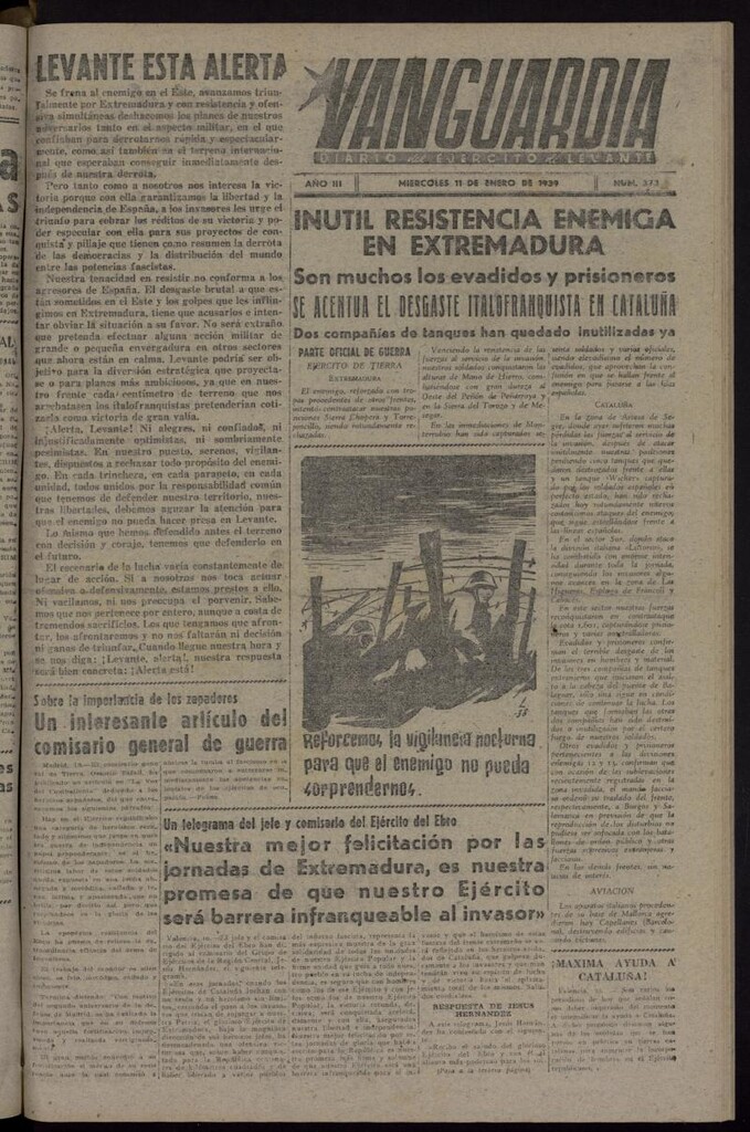Miniatura de Vanguardia: Diario del Comisariado del Ejército de Levante del 11 de enero de 1939, nº 373
