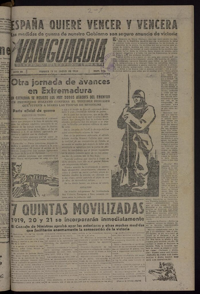 Miniatura de Vanguardia: Diario del Comisariado del Ejército de Levante del 13 de enero de 1939, nº 375