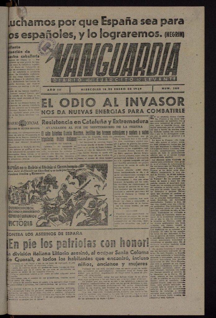 Miniatura de Vanguardia: Diario del Comisariado del Ejército de Levante del 18 de enero de 1939, nº 380
