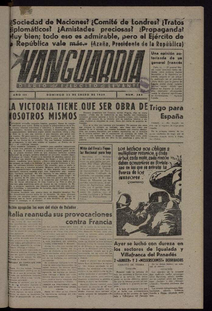 Miniatura de Vanguardia: Diario del Comisariado del Ejército de Levante del 22 de enero de 1939, nº 383