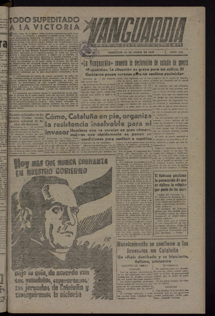 Miniatura de Vanguardia: Diario del Comisariado del Ejército de Levante del 25 de enero de 1939, nº 386