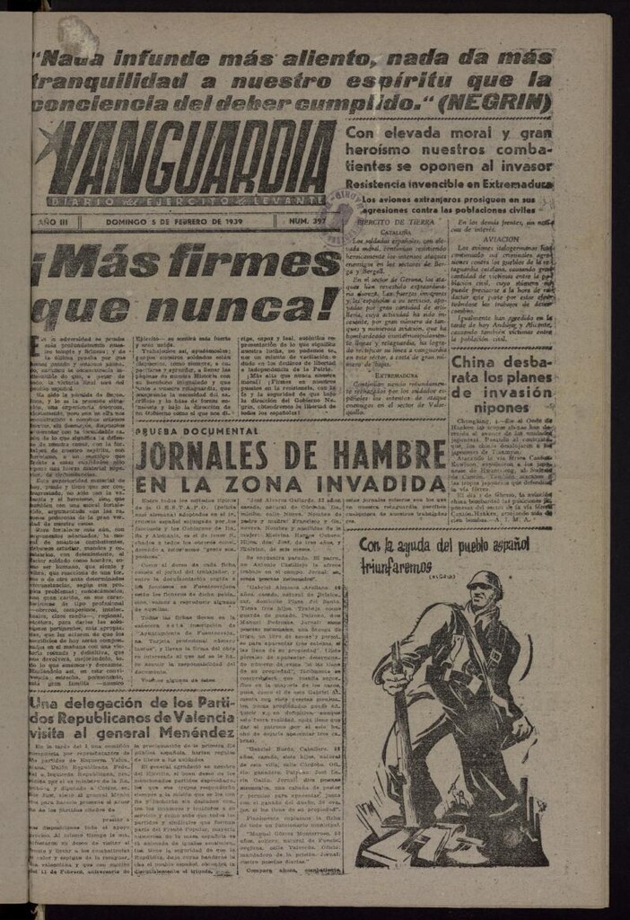 Miniatura de Vanguardia: Diario del Comisariado del Ejército de Levante del 5 de febrero de 1939, nº 397