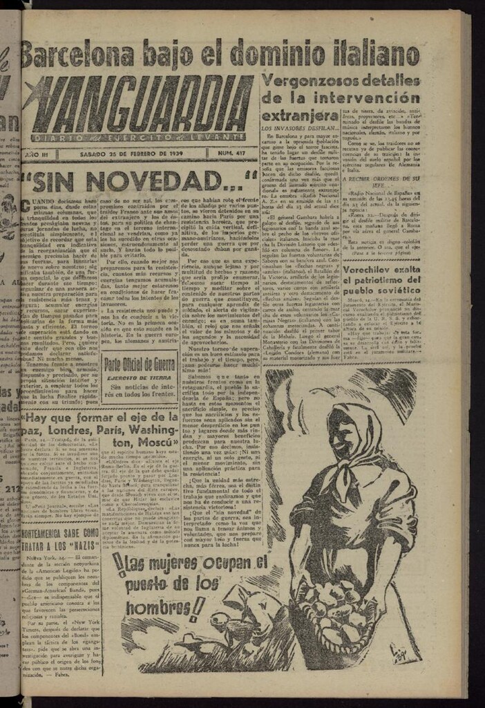 Miniatura de Vanguardia: Diario del Comisariado del Ejército de Levante del 25 de febrero de 1939, nº 417