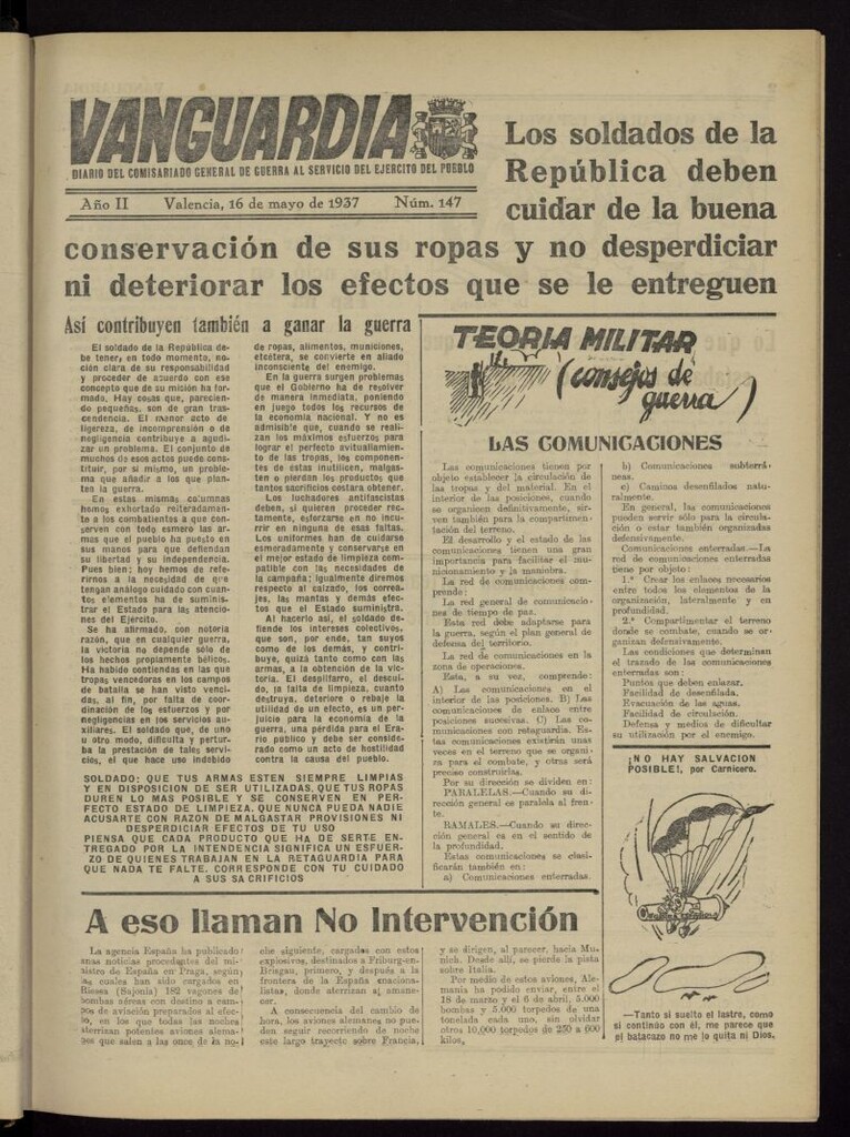 Miniatura de Vanguardia: Diario del Comisariado General de Guerra al servicio del ejército del pueblo del 16 de mayo de 1937, nº 147