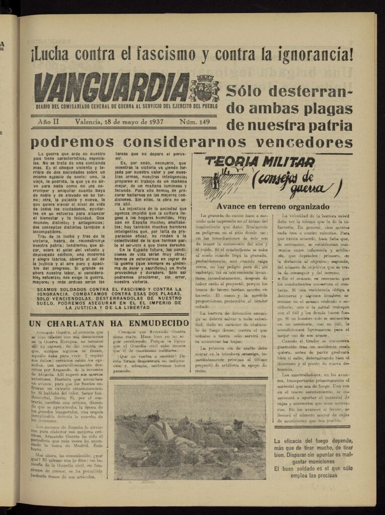 Miniatura de Vanguardia: Diario del Comisariado General de Guerra al servicio del ejército del pueblo del 18 de mayo de 1937, nº 149