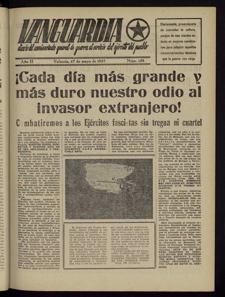 Miniatura de Vanguardia: Diario del Comisariado General de Guerra al servicio del ejército del pueblo del 27 de mayo de 1937, nº 158