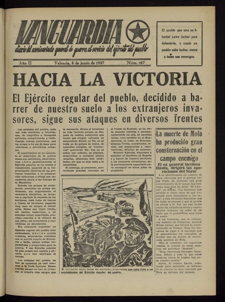 Miniatura de Vanguardia: Diario del Comisariado General de Guerra al servicio del ejército del pueblo del 5 de junio de 1937, nº 167