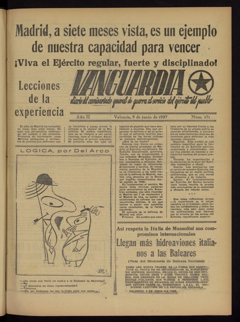 Miniatura de Vanguardia: Diario del Comisariado General de Guerra al servicio del ejército del pueblo del 9 de junio de 1937, nº 171