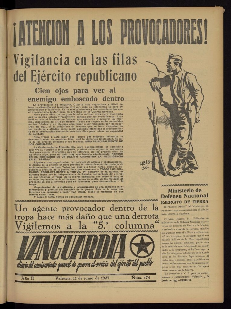 Miniatura de Vanguardia: Diario del Comisariado General de Guerra al servicio del ejército del pueblo del 12 de junio de 1937, nº 174