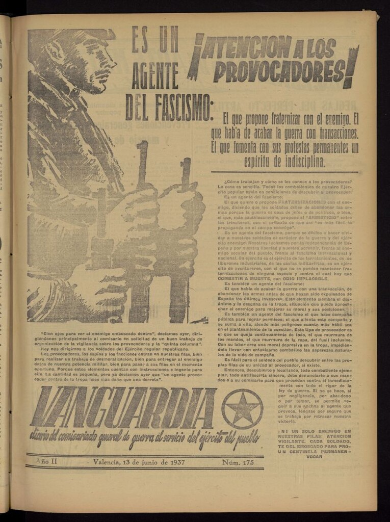 Miniatura de Vanguardia: Diario del Comisariado General de Guerra al servicio del ejército del pueblo del 13 de junio de 1937, nº 175