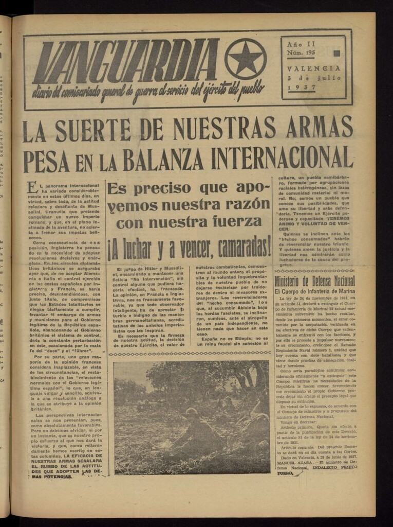 Miniatura de Vanguardia: Diario del Comisariado General de Guerra al servicio del ejército del pueblo del 3 de julio de 1937, nº 195