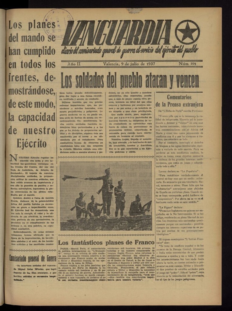 Miniatura de Vanguardia: Diario del Comisariado General de Guerra al servicio del ejército del pueblo del 9 de julio de 1937, nº 201