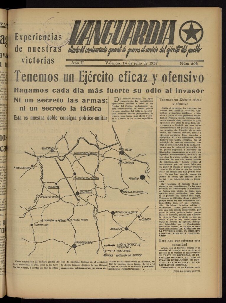Miniatura de Vanguardia: Diario del Comisariado General de Guerra al servicio del ejército del pueblo del 14 de julio de 1937, nº 206