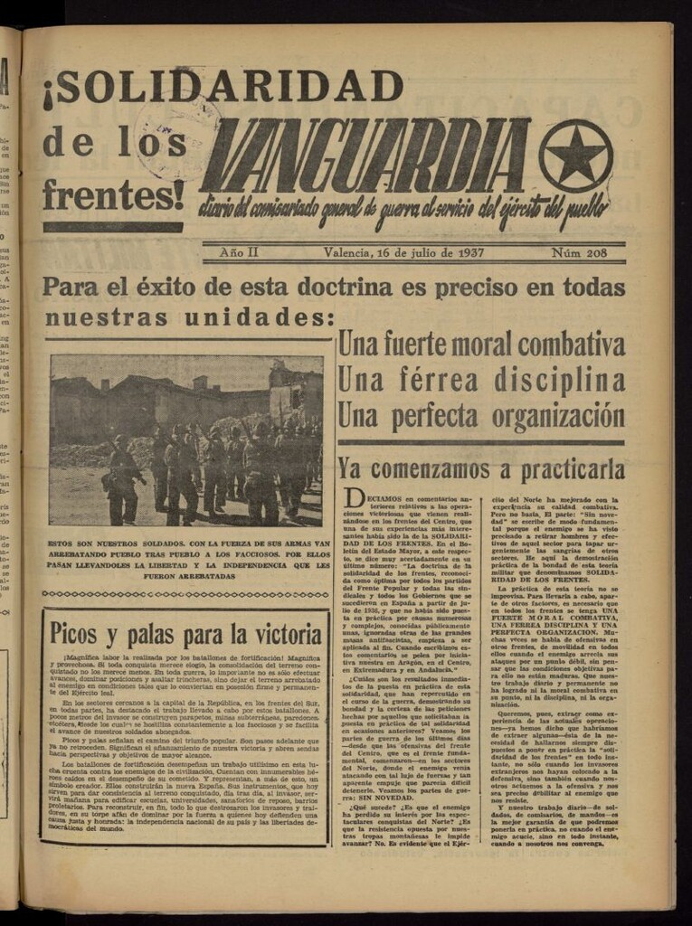 Miniatura de Vanguardia: Diario del Comisariado General de Guerra al servicio del ejército del pueblo del 16 de julio de 1937, nº 208