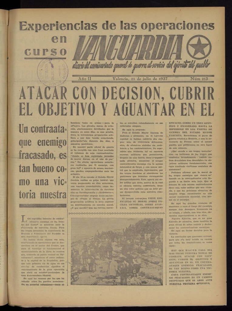 Miniatura de Vanguardia: Diario del Comisariado General de Guerra al servicio del ejército del pueblo del 21 de julio de 1937, nº 213