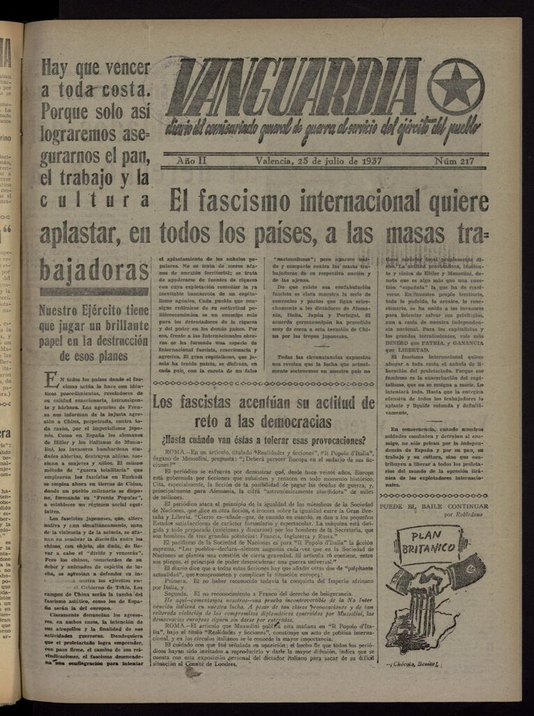 Miniatura de Vanguardia: Diario del Comisariado General de Guerra al servicio del ejército del pueblo del 25 de julio de 1937, nº 217
