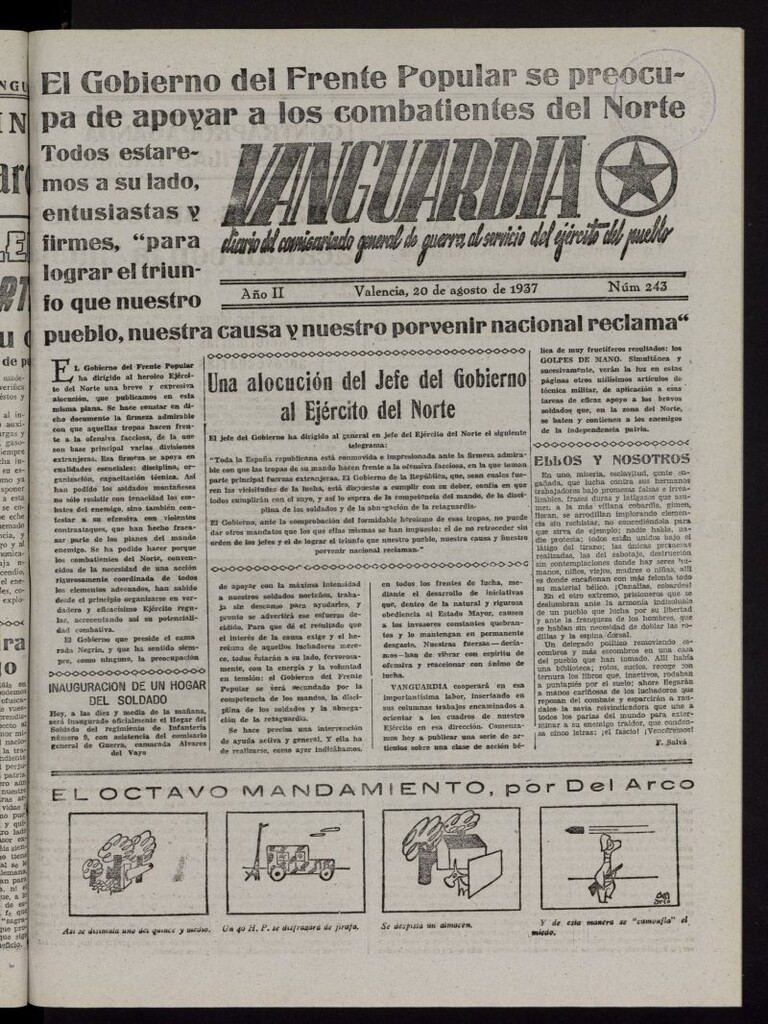 Miniatura de Vanguardia: Diario del Comisariado General de Guerra al servicio del ejército del pueblo del 20 de agosto de 1937, nº 243