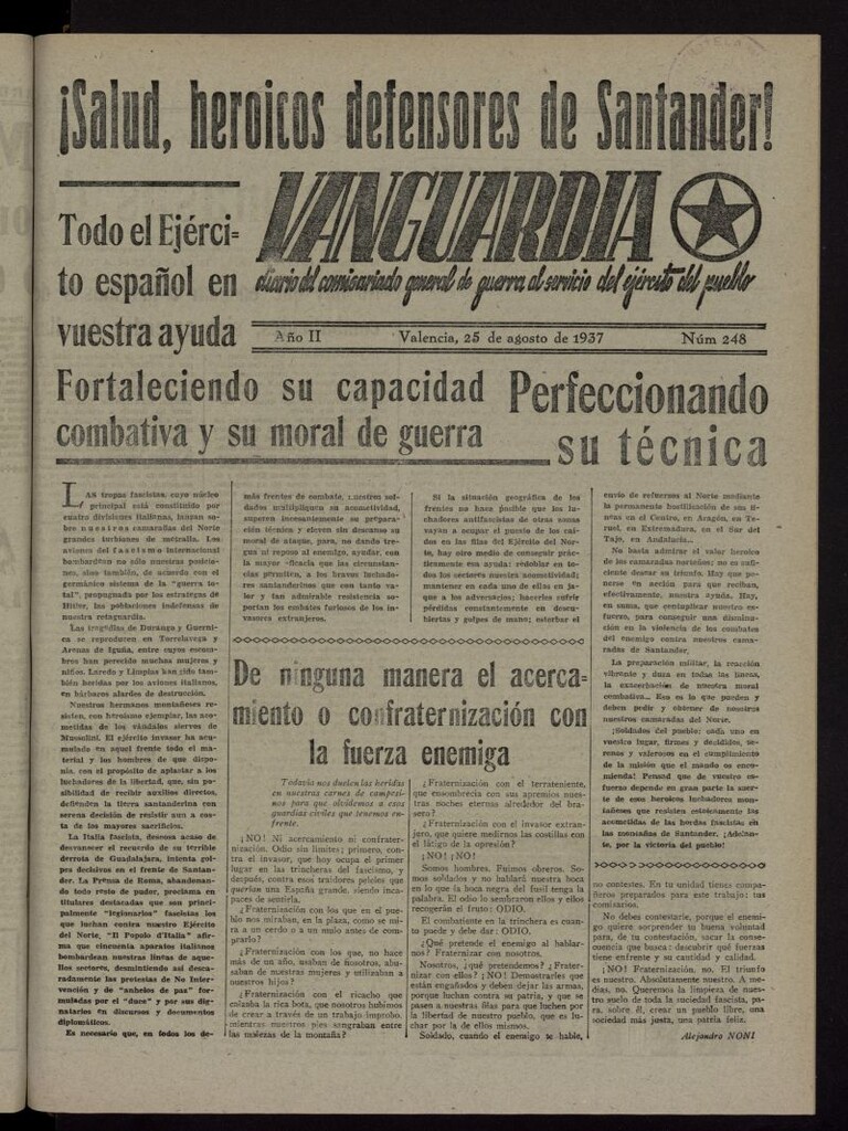 Miniatura de Vanguardia: Diario del Comisariado General de Guerra al servicio del ejército del pueblo del 25 de agosto de 1937, nº 248