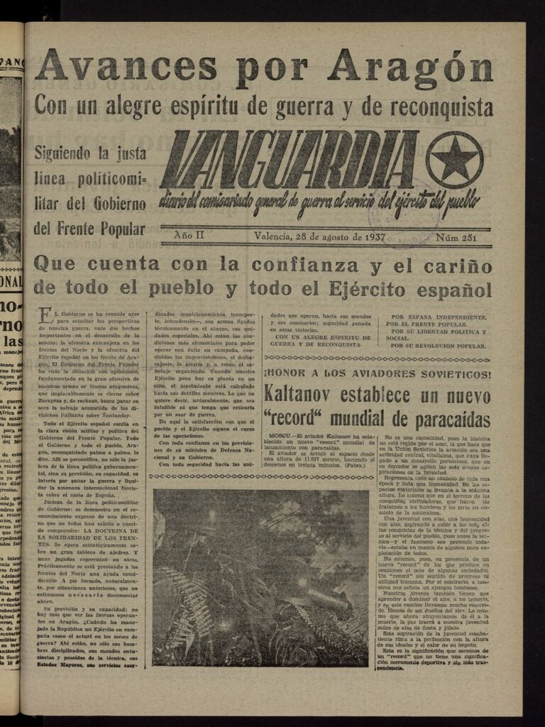 Miniatura de Vanguardia: Diario del Comisariado General de Guerra al servicio del ejército del pueblo del 28 de agosto de 1937, nº 251