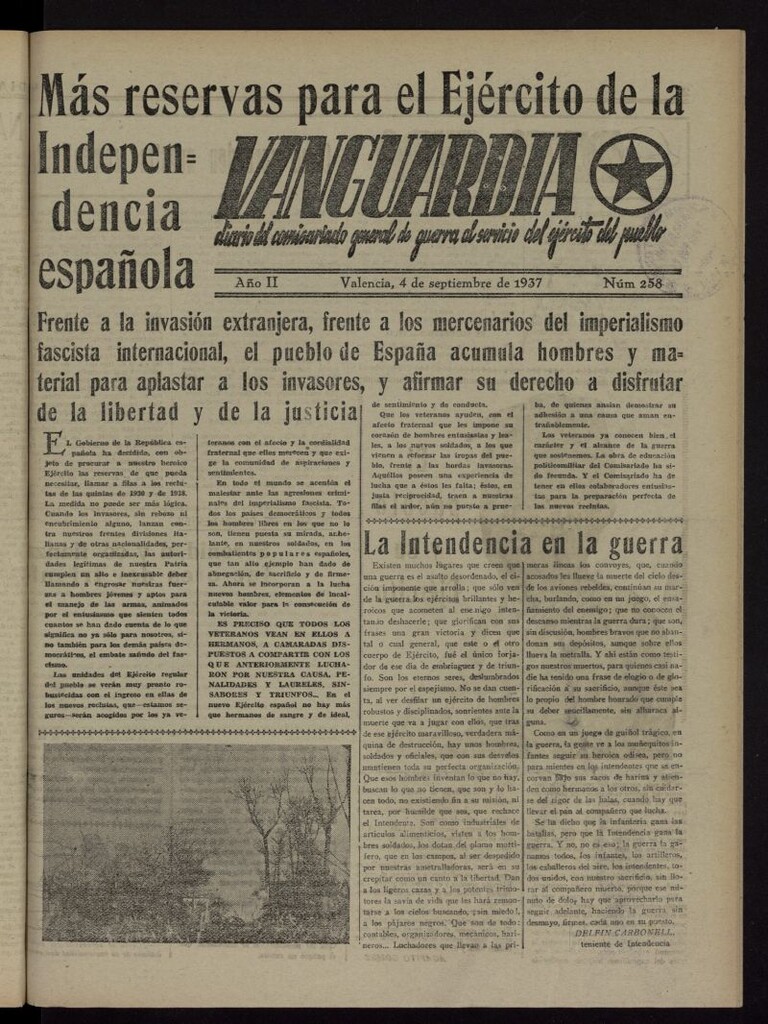 Miniatura de Vanguardia: Diario del Comisariado General de Guerra al servicio del ejército del pueblo del 4 de septiembre de 1937, nº 258