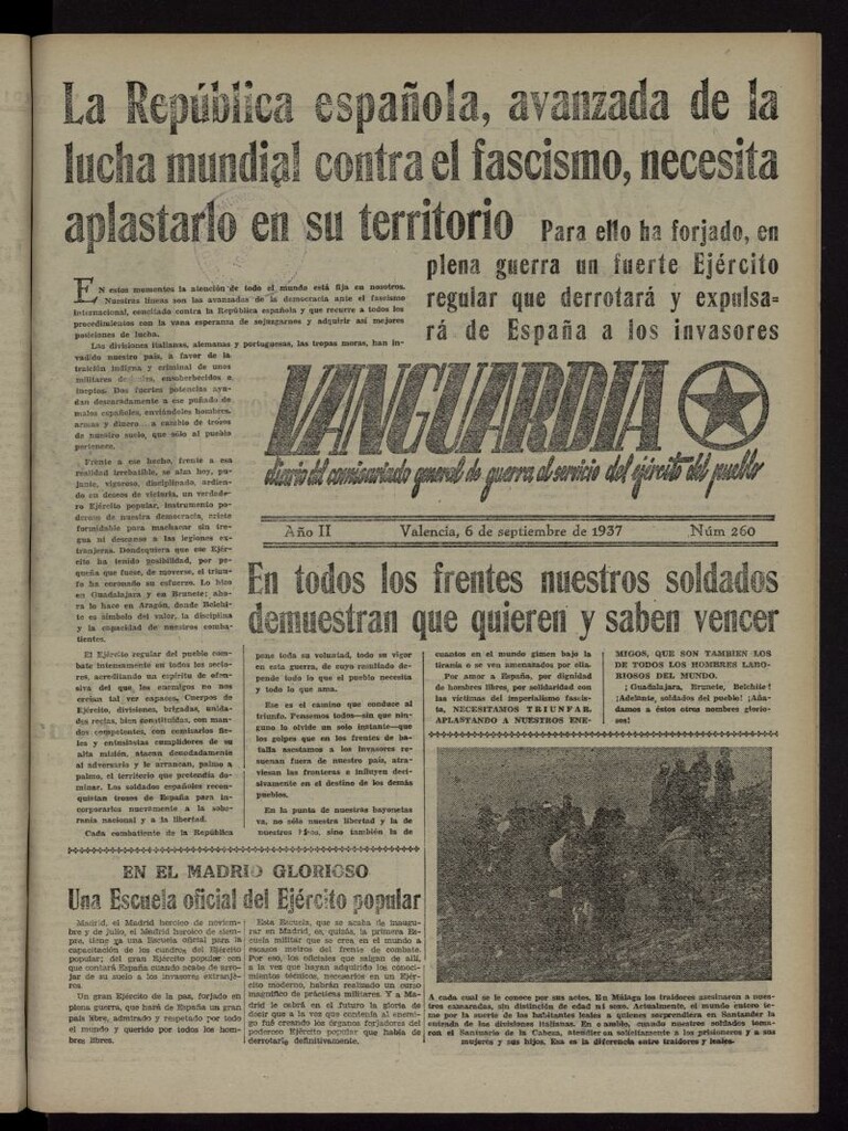 Miniatura de Vanguardia: Diario del Comisariado General de Guerra al servicio del ejército del pueblo del 6 de septiembre de 1937, nº 260