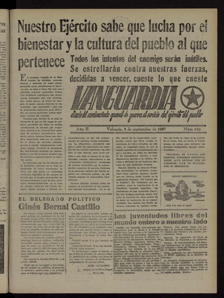 Miniatura de Vanguardia: Diario del Comisariado General de Guerra al servicio del ejército del pueblo del 8 de septiembre de 1937, nº 262