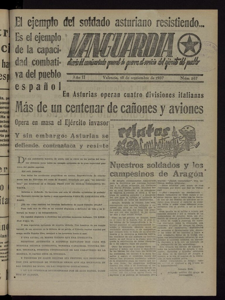 Miniatura de Vanguardia: Diario del Comisariado General de Guerra al servicio del ejército del pueblo del 15 de septiembre de 1937, nº 267