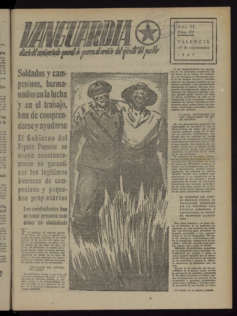 Miniatura de Vanguardia: Diario del Comisariado General de Guerra al servicio del ejército del pueblo del 29 de septiembre de 1937, nº 275